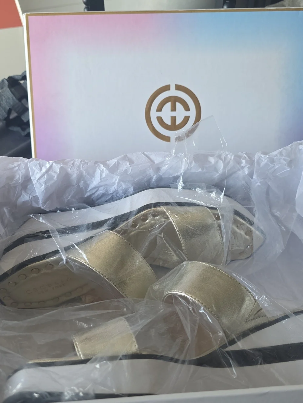 CECELIA NEW YORK Size 9 Metallic Gold Platform Slide Sandals